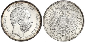 2 Mark 萨克森王国 (1806 - 1918) 銀 阿尔贝特 (萨克森)