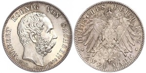 2 Mark 萨克森王国 (1806 - 1918) 銀 阿尔贝特 (萨克森)