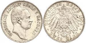 2 Mark 萨克森王国 (1806 - 1918) 銀 弗里德里希·奥古斯特三世 (萨克森国王)