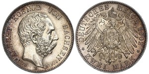 2 Mark 萨克森王国 (1806 - 1918) 銀 阿尔贝特 (萨克森)