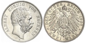 2 Mark 萨克森王国 (1806 - 1918) 銀 阿尔贝特 (萨克森)