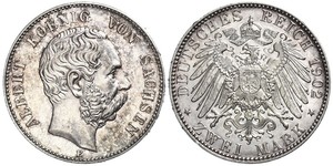 2 Mark 萨克森王国 (1806 - 1918) 銀 阿尔贝特 (萨克森)