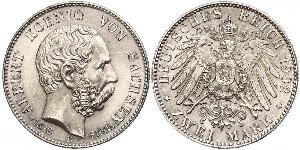 2 Mark 萨克森王国 (1806 - 1918) 銀 阿尔贝特 (萨克森)