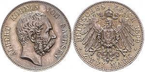 2 Mark 萨克森王国 (1806 - 1918) 銀 阿尔贝特 (萨克森)