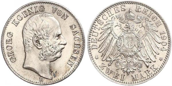 2 Mark 萨克森王国 (1806 - 1918) 銀 格奥尔格 (萨克森)
