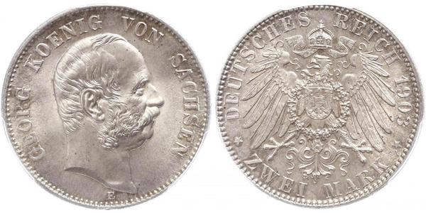 2 Mark 萨克森王国 (1806 - 1918) 銀 格奥尔格 (萨克森)