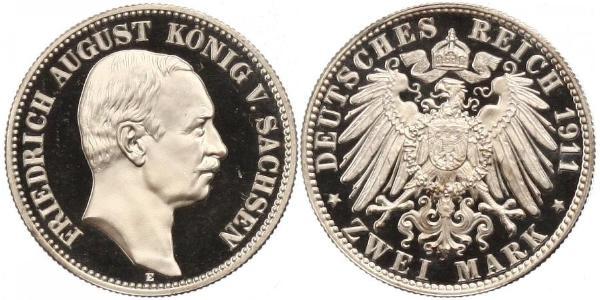 2 Mark 萨克森王国 (1806 - 1918) 銀 弗里德里希·奥古斯特三世 (萨克森国王)