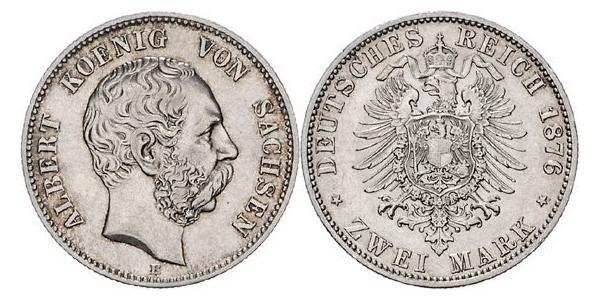 2 Mark 萨克森王国 (1806 - 1918) 銀 阿尔贝特 (萨克森)