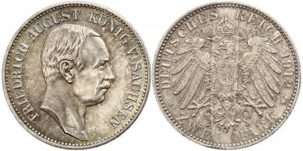 2 Mark 萨克森王国 (1806 - 1918) 銀 弗里德里希·奥古斯特三世 (萨克森国王)