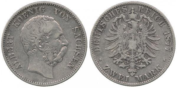 2 Mark 萨克森王国 (1806 - 1918) 銀 阿尔贝特 (萨克森)