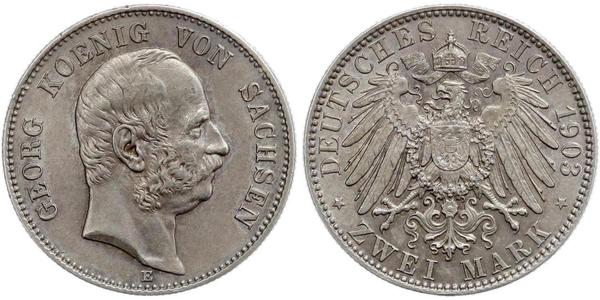 2 Mark 萨克森王国 (1806 - 1918) 銀 格奥尔格 (萨克森)