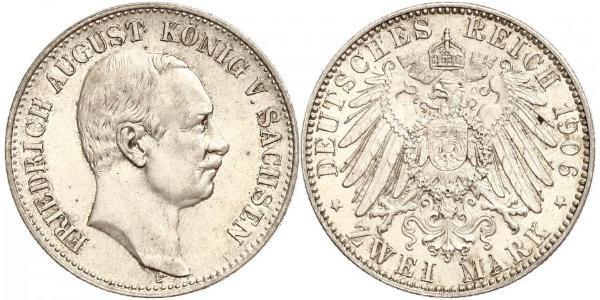 2 Mark 萨克森王国 (1806 - 1918) 銀 弗里德里希·奥古斯特三世 (萨克森国王)