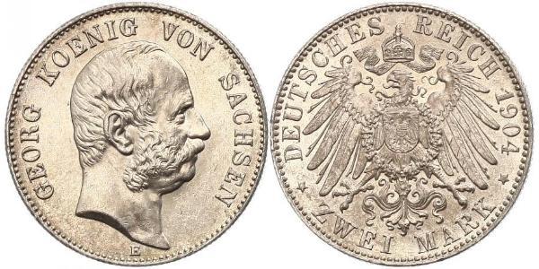 2 Mark 萨克森王国 (1806 - 1918) 銀 格奥尔格 (萨克森)