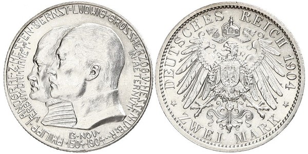 2 Mark 黑森-达姆施塔特 (1806 - 1918) 銀 恩斯特·路德维希 (黑森大公) (1868 - 1937)