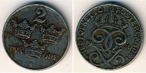 2 Ore Sweden Steel Gustaf V of Sweden (1858 - 1950)