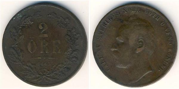 2 Ore 瑞典 銅 卡爾十五世 (1826 - 1872)