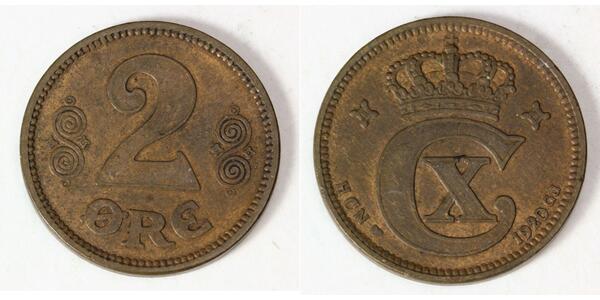 2 Ore 丹麦 青铜 克里斯蒂安十世 (1870 - 1947)