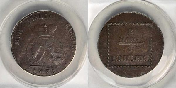 2 Para / 3 Copeca Impero russo (1720-1917) Rame Caterina II (1729-1796)