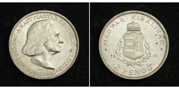 2 Pengo Kingdom of Hungary (1920 - 1946) Silver Franz Liszt