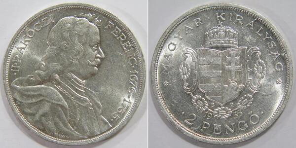 2 Pengo Kingdom of Hungary (1920 - 1946) Silver 