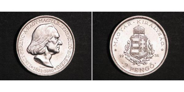 2 Pengo Kingdom of Hungary (1920 - 1946) Silver Franz Liszt