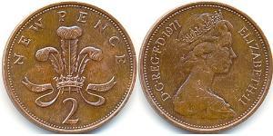 2 Penny Feriind Kiningrik (1922-) Cuivre Elizabeth II (1926-2022)