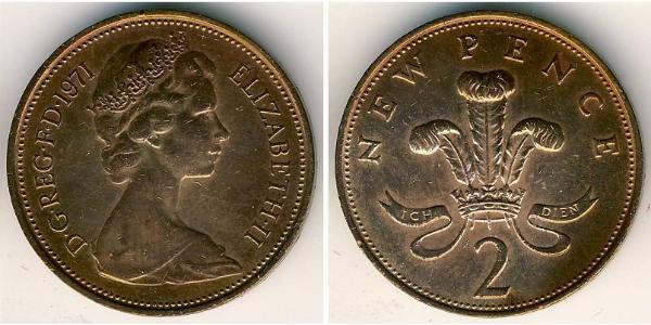 2 Penny Feriind Kiningrik (1922-) Cuivre Elizabeth II (1926-2022)