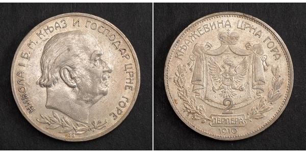 2 Perper  Montenegro Silver Nicholas I of Montenegro