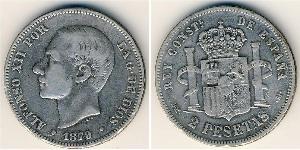 2 Peseta Kingdom of Spain (1874 - 1931) Argent Alfonso XII of Spain (1857 -1885)