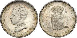 2 Peseta Kingdom of Spain (1874 - 1931) Argent Alfonso XIII of Spain (1886 - 1941)