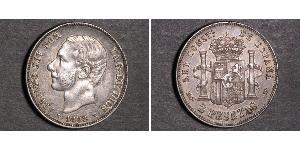 2 Peseta Kingdom of Spain (1874 - 1931) Argent Alfonso XII of Spain (1857 -1885)