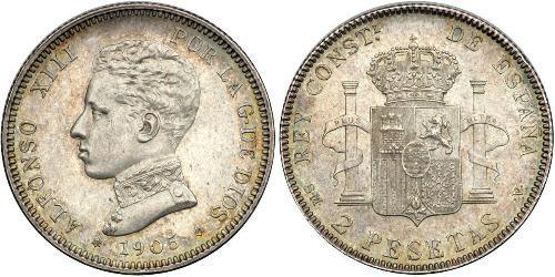 2 Peseta Kingdom of Spain (1874 - 1931) Argent Alfonso XIII of Spain (1886 - 1941)