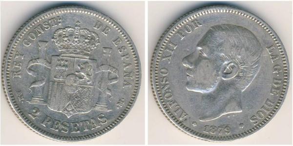 2 Peseta Kingdom of Spain (1874 - 1931) Argent Alfonso XII of Spain (1857 -1885)