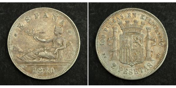 2 Peseta Première République espagnole (1873 - 1874) Argent 