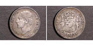 2 Peseta Kingdom of Spain (1874 - 1931) Argento Alfonso XII of Spain (1857 -1885)