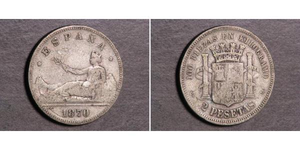 2 Peseta Prima repubblica spagnola (1873 - 1874) Argento 