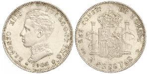 2 Peseta Kingdom of Spain (1874 - 1931) Plata Alfonso XIII of Spain (1886 - 1941)