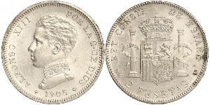 2 Peseta Kingdom of Spain (1874 - 1931) Plata Alfonso XIII of Spain (1886 - 1941)