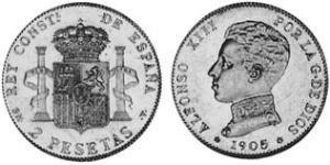 2 Peseta Kingdom of Spain (1874 - 1931) Plata Alfonso XIII of Spain (1886 - 1941)