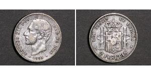 2 Peseta Kingdom of Spain (1874 - 1931) Plata Alfonso XII of Spain (1857 -1885)