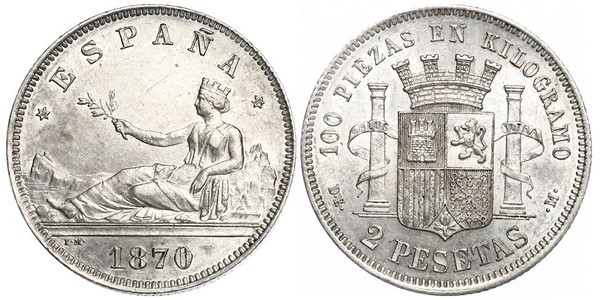 2 Peseta First Spanish Republic (1873 - 1874) Silver 