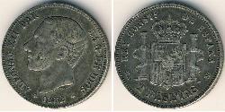 2 Peseta Kingdom of Spain (1874 - 1931) Silver 