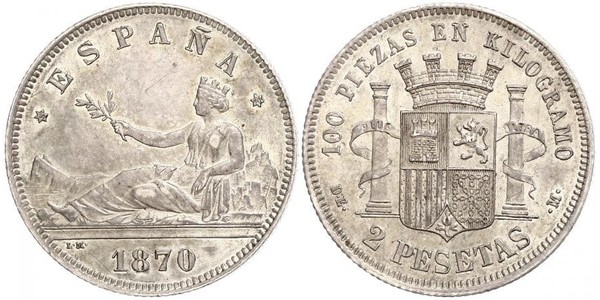 2 Peseta 西班牙第一共和國 (1873 - 1874) 銀 