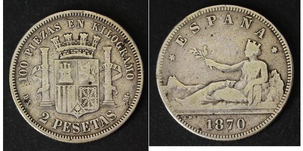 2 Peseta 西班牙第一共和國 (1873 - 1874) 銀 