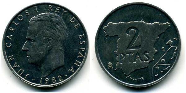 2 Peseta 西班牙 銅/镍 胡安·卡洛斯一世 (1938 - )