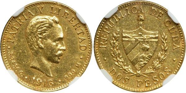 2 Peso Cuba Gold Jose Julian Marti Perez (1853 - 1895) 