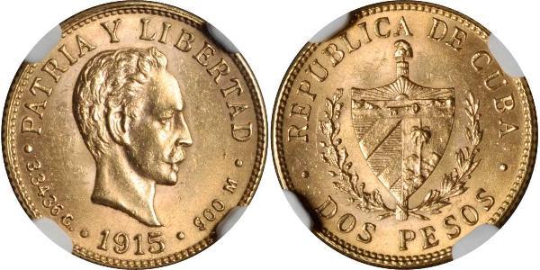 2 Peso Cuba Gold Jose Julian Marti Perez (1853 - 1895) 