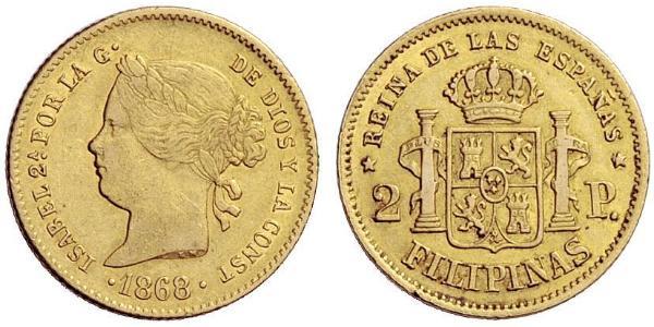 2 Peso Kingdom of Spain (1814 - 1873) / Philippinen Gold Isabella II of Spain (1830- 1904)