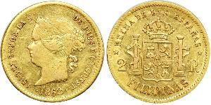 2 Peso Kingdom of Spain (1814 - 1873) / Philippines Gold Isabella II of Spain (1830- 1904)