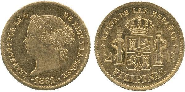 2 Peso Kingdom of Spain (1814 - 1873) / Philippines Gold Isabella II of Spain (1830- 1904)